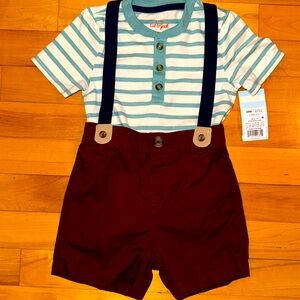 ✅2/$20✅NWT Baby Cat & Jack 2 piece 24month onesie wth shorts & suspenders!